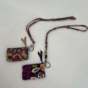 Vera Bradley Zip ID Case and Lanyard Set Lot Of 2 Purple Floral Bohemian
